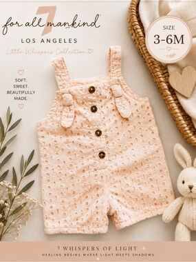 For All Mankind Baby Girls Eyelet Romper 3-6M Blush Peach Button Front